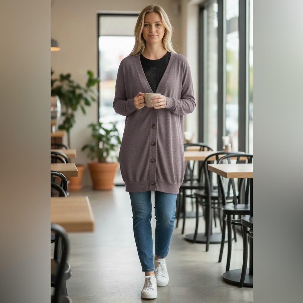 Cupshe Button‑Front Knit Cardigan Sz 3X NWT | Stretchy Purplish Longline Sweater